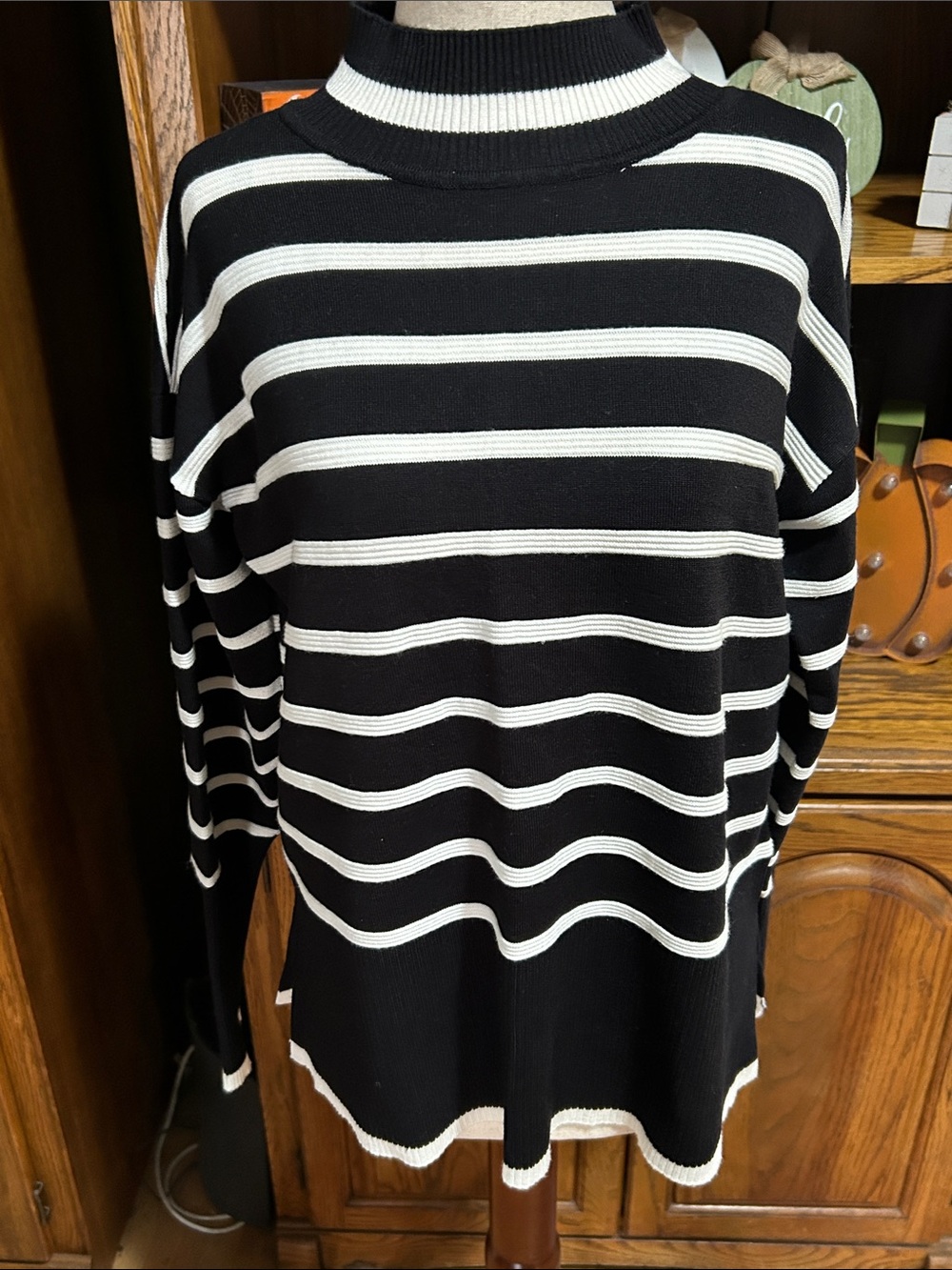 Rachel Zoe Black and White Striped Turtleneck Sweater